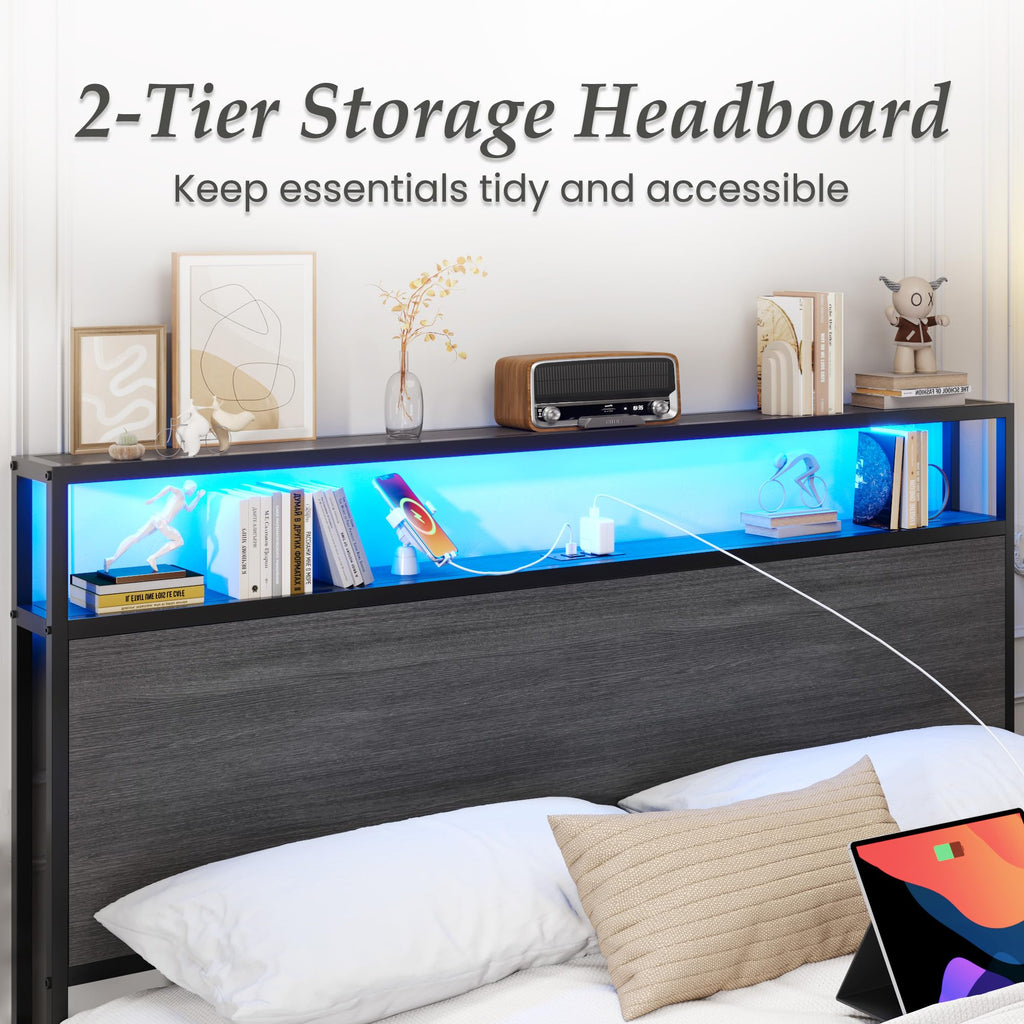 Rustic Grey Full Bed Frame with Charging Station D792321