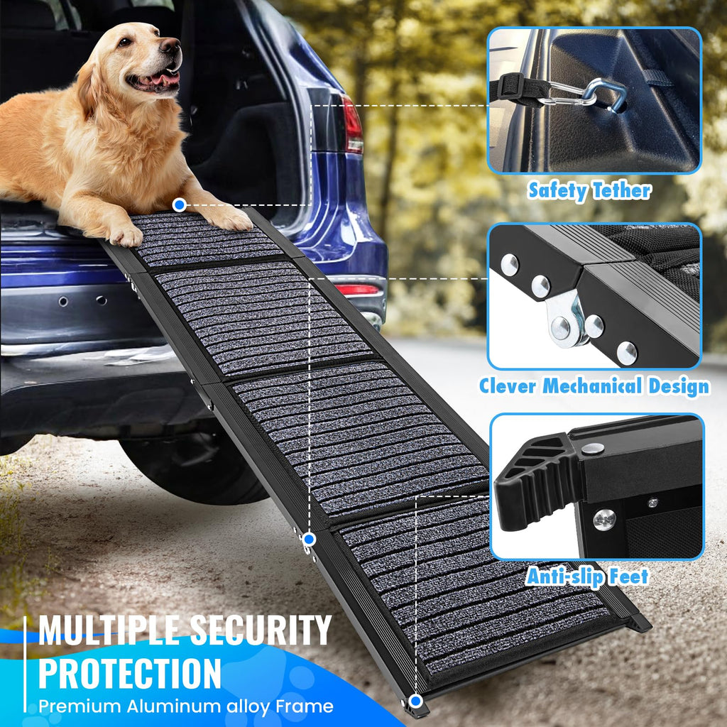 Folding Dog Ramp for Cars, 63"x17" Non-Slip Portable Pet Ramp T6037