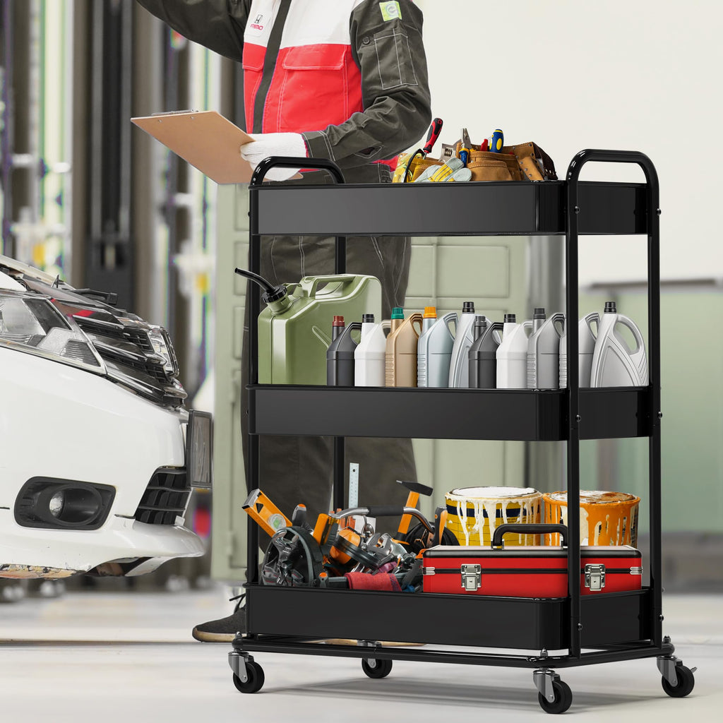 26" 3-Tier Metal Utility Cart, Black Y831