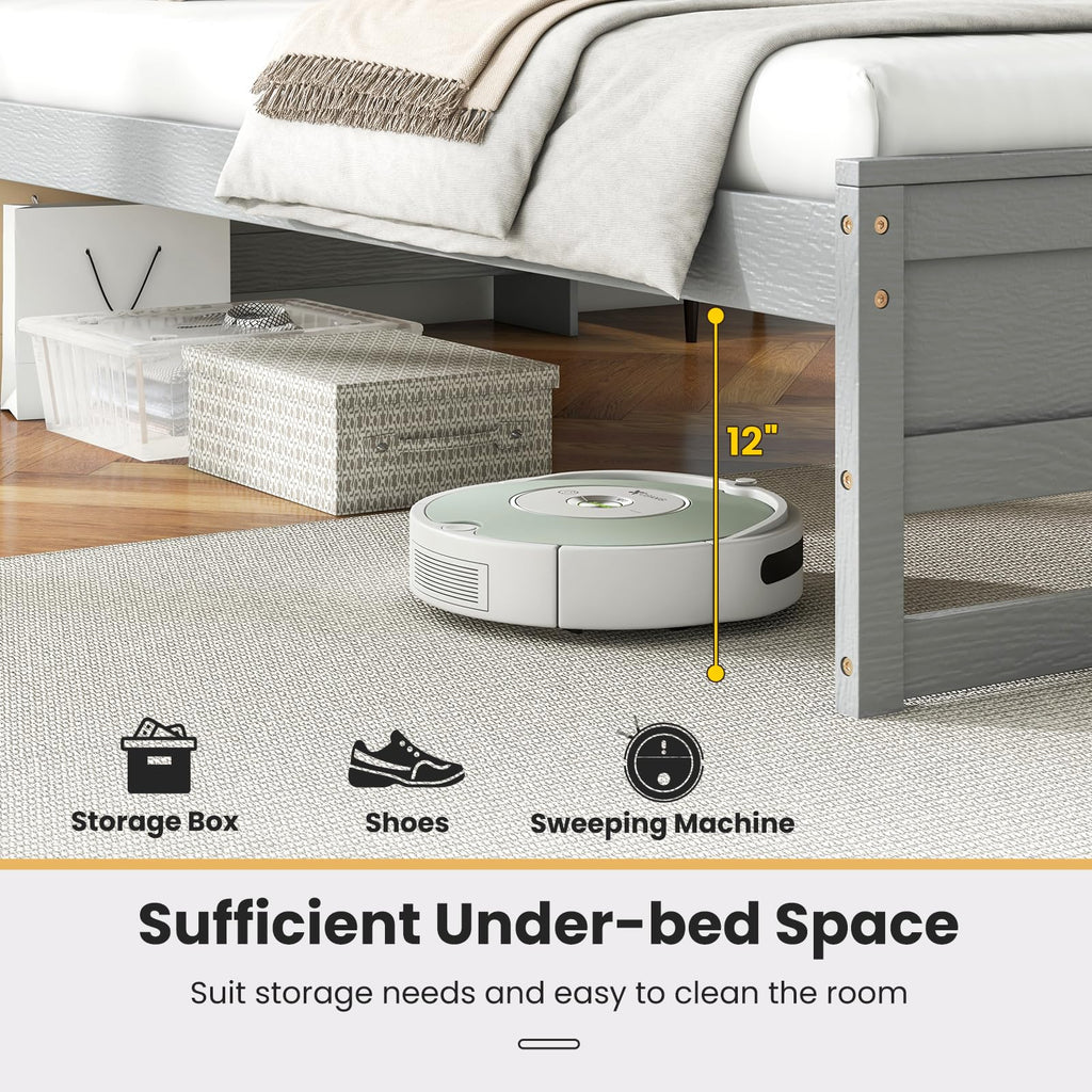 Twin Wood Platform Bed with Storage Headboard and Charging Station B49797
