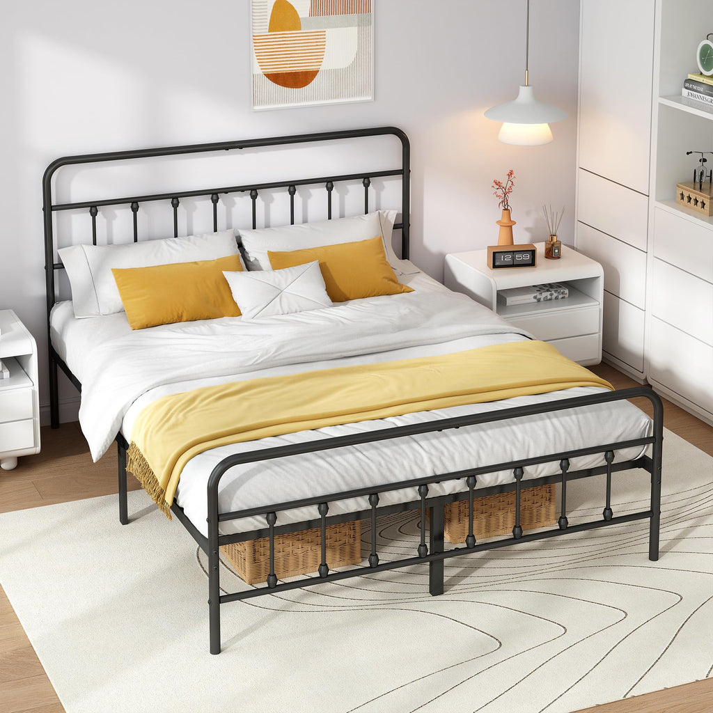 Queen Metal Bed Frame with Victorian Headboard & Footboard T34366