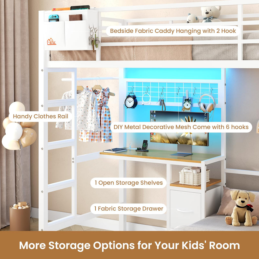 Twin Over Twin White Bunk Bed with Desk V290
