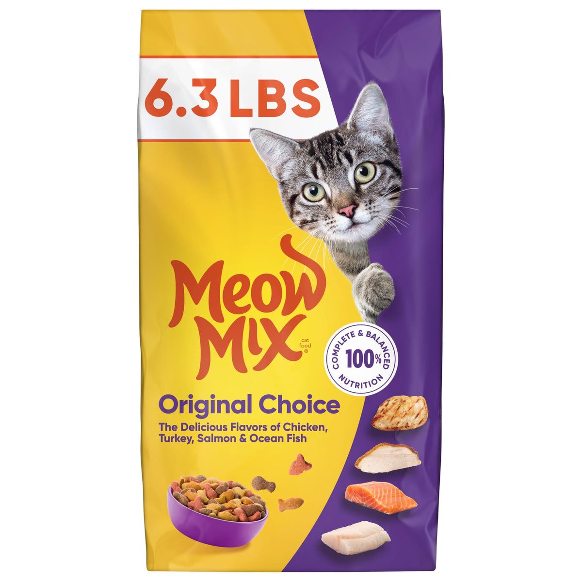 Dry Cat Food 6.3 Pound Bag + Wet Cat Food Variety Pack 2.75 Ounce Cups J62961
