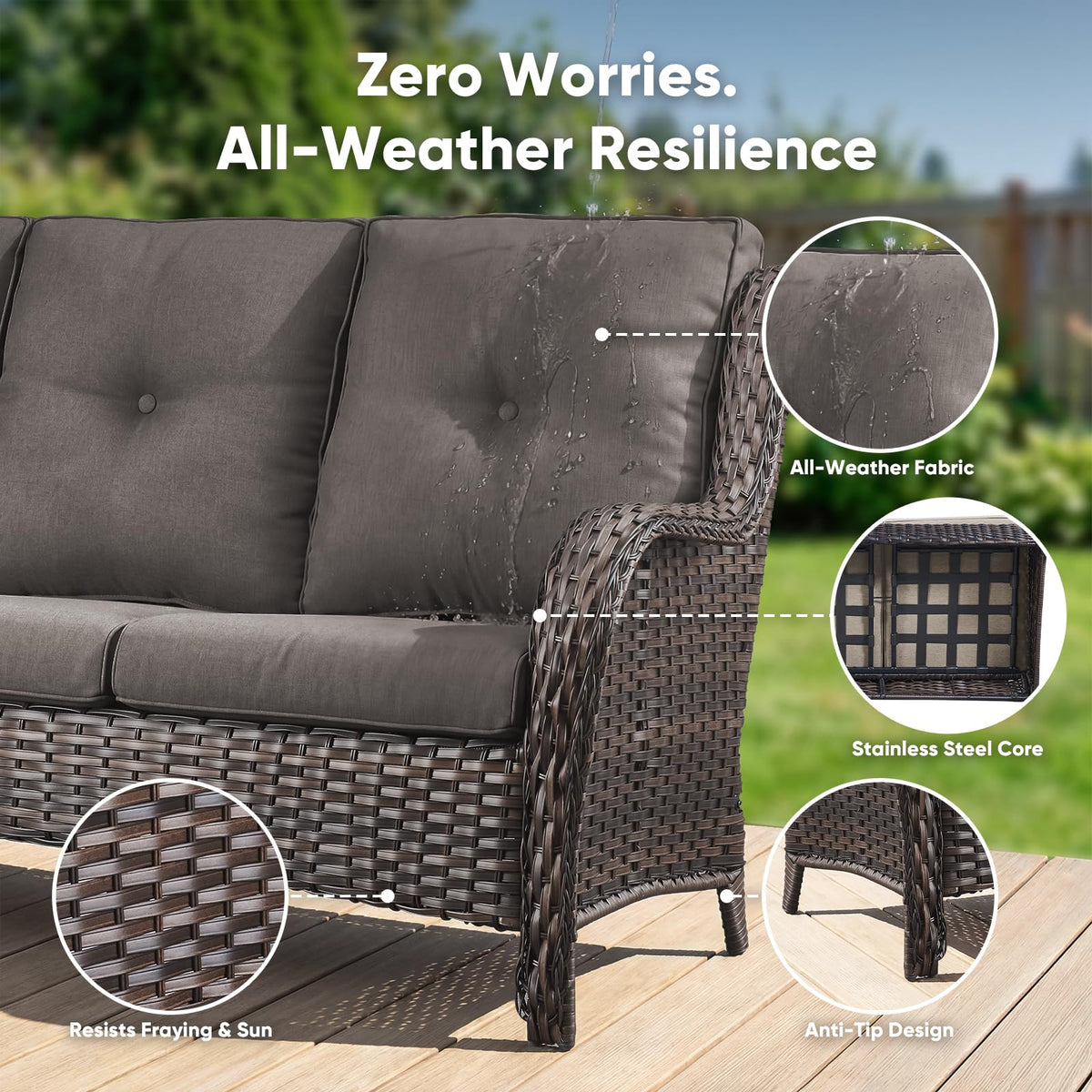 3-Seater PE Wicker Patio Sofa A64675
