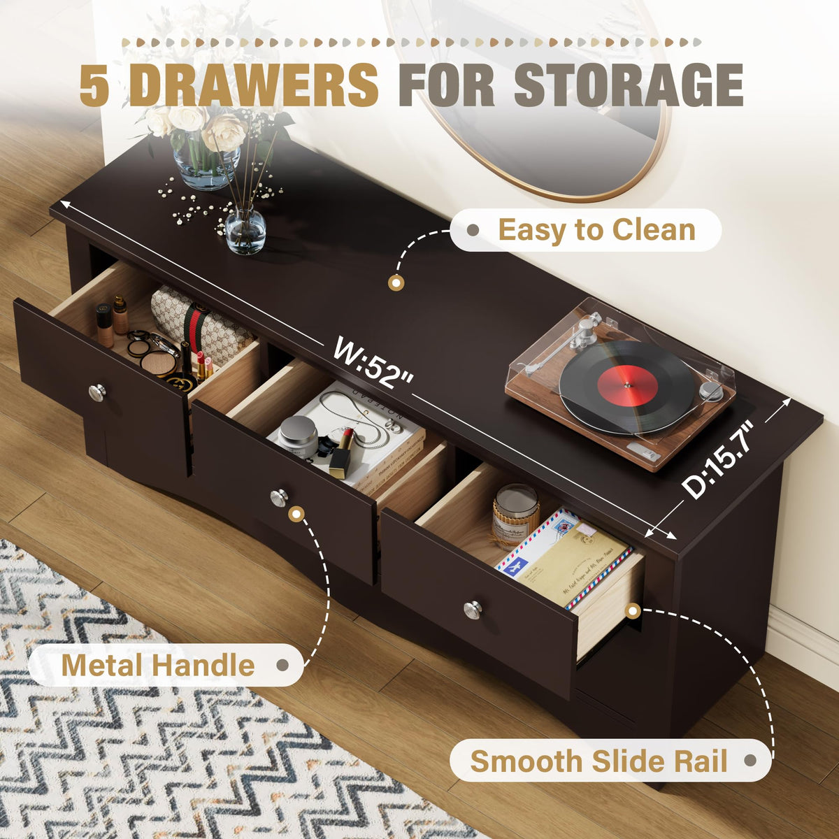 Brown 5 Drawer Dresser W792