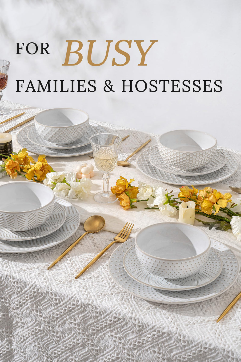12 Piece Embossed Stoneware Dinnerware Sets for 4 L297820