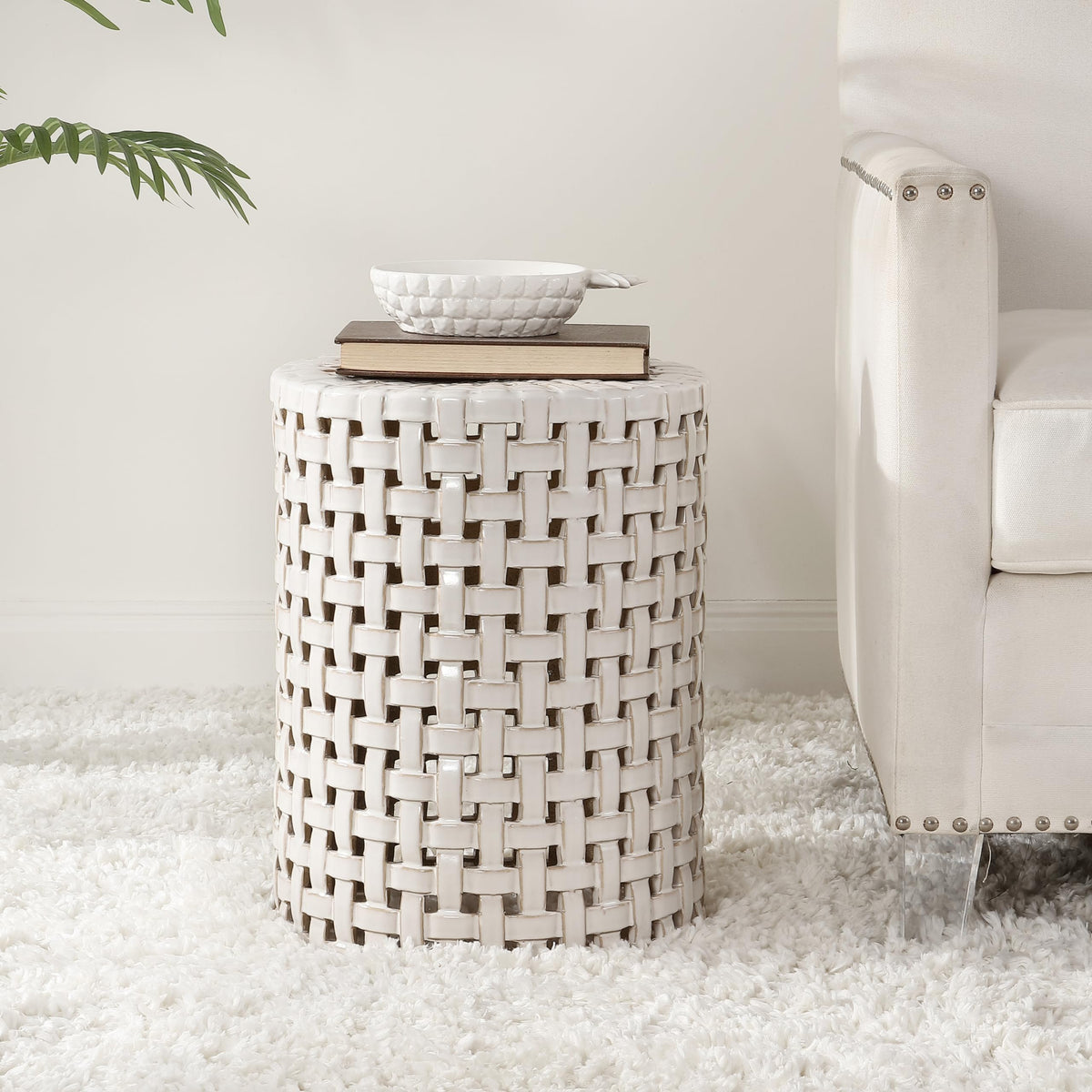 Cream Ceramic Decorative Accent Garden Stool J5264