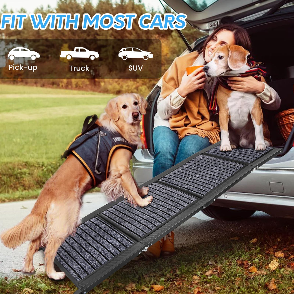 Folding Dog Ramp for Cars, 63"x17" Non-Slip Portable Pet Ramp T6037