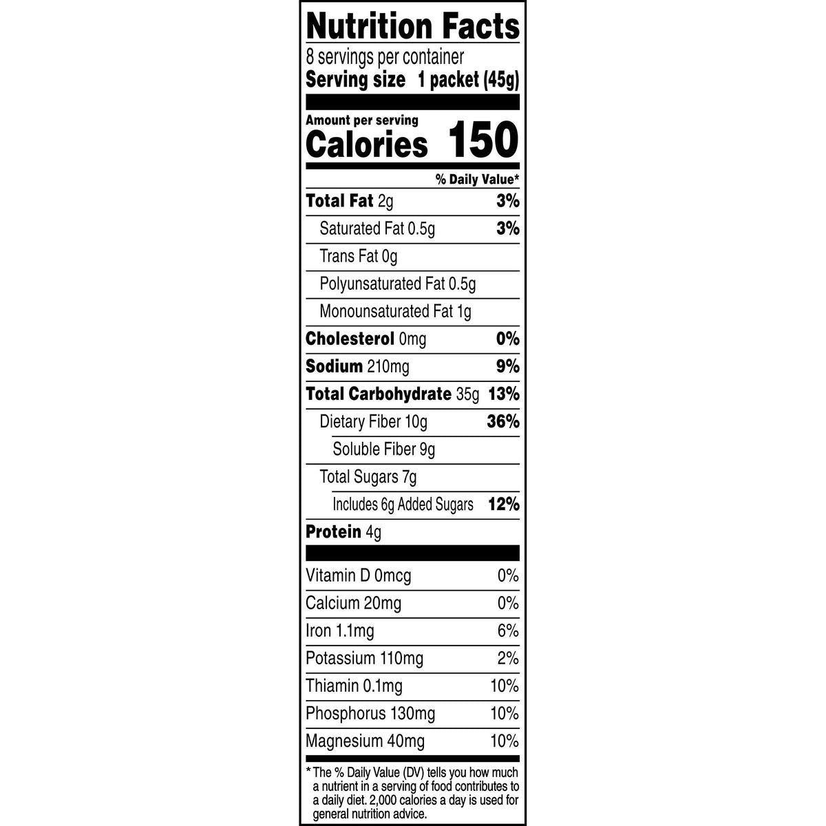 High Fiber Instant Oatmeal 8 Ct H207