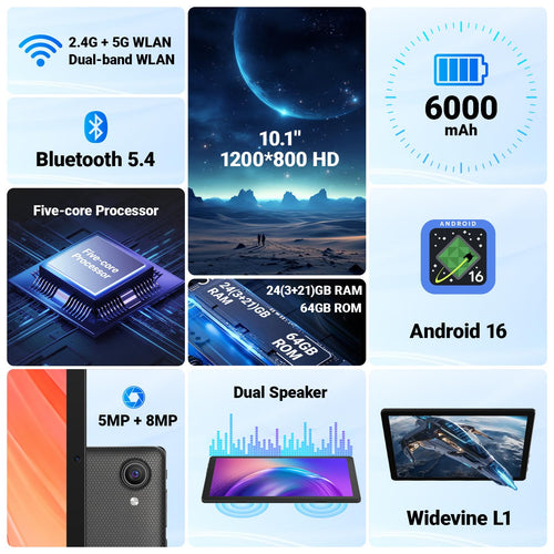 10.1" Android Tablet 24GB RAM 64GB ROM 6000mAh B5190