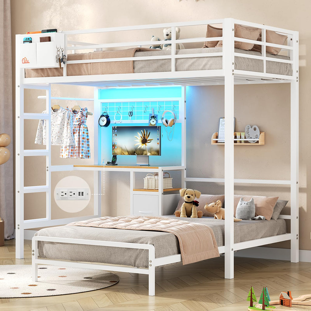 Twin Over Twin White Bunk Bed with Desk V290
