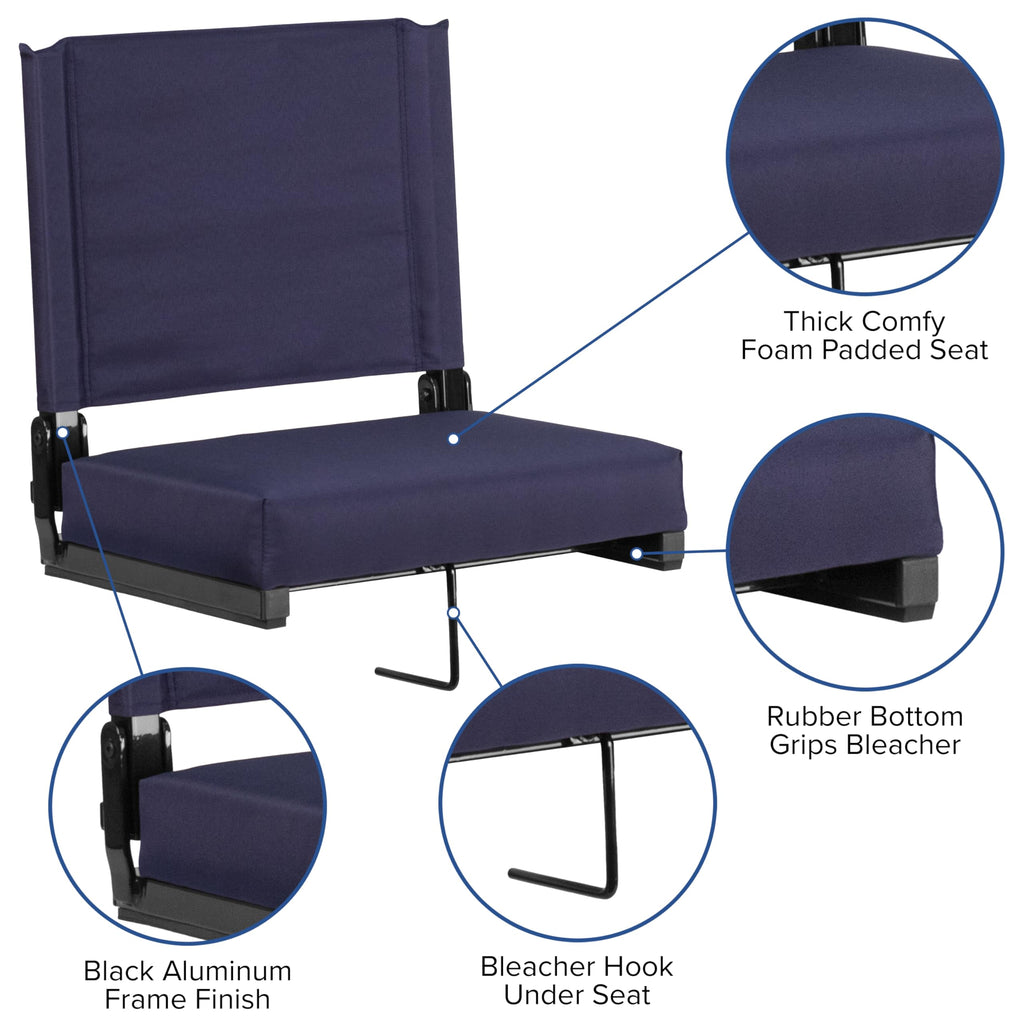 Portable Folding Padded Stadium Chair with Carrying Handle, Navy G43433