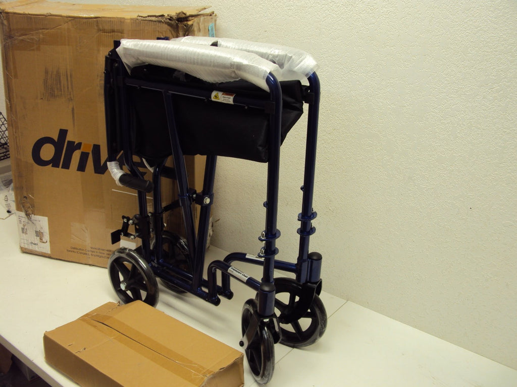 Blue Transport Wheelchair with Swing-Away Footrest Y647