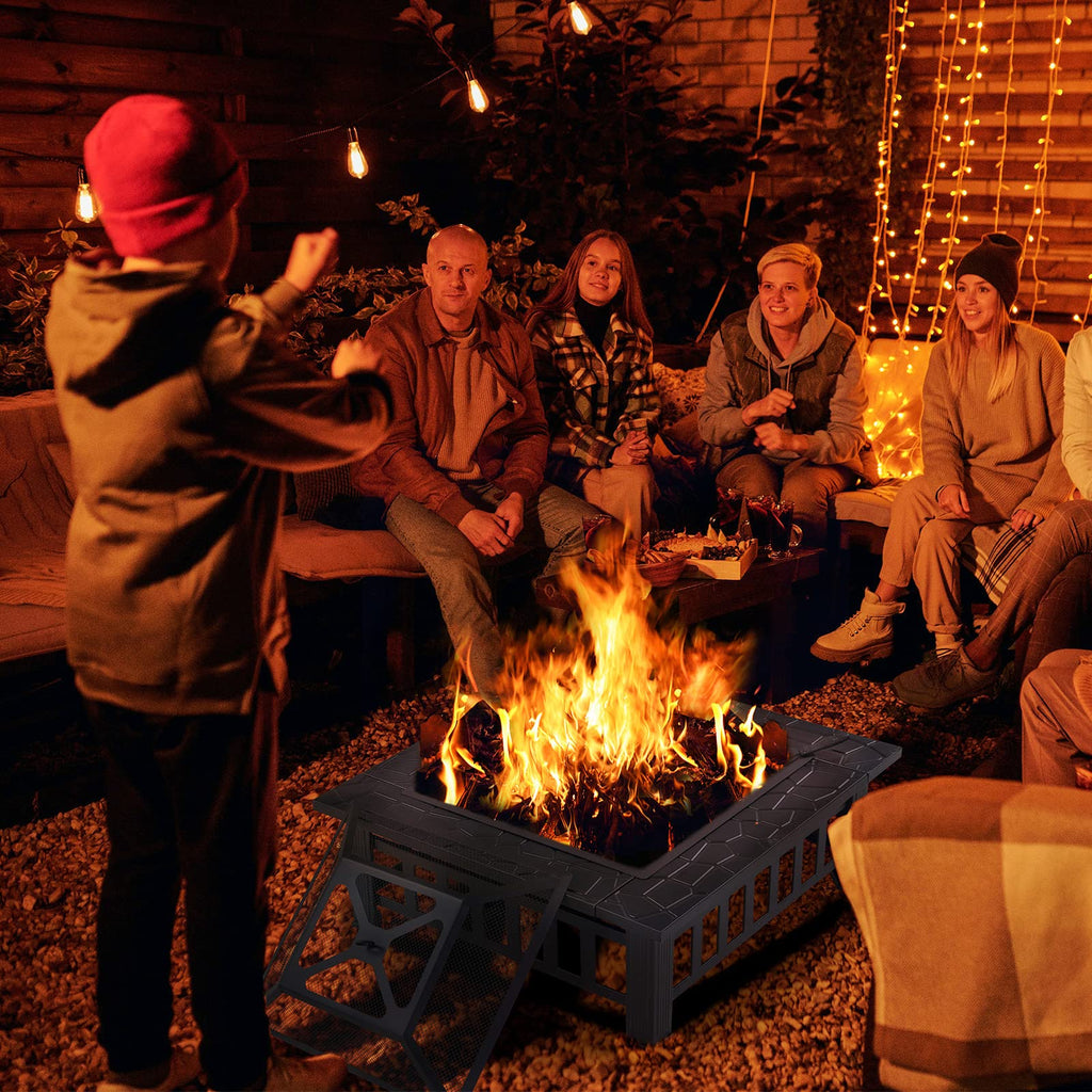 32" Square Wood Burning Fire Pit with Poker and Cover E2171
