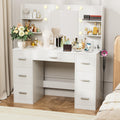 White Vanity Desk with Lighted Mirror and 7 Drawers O933