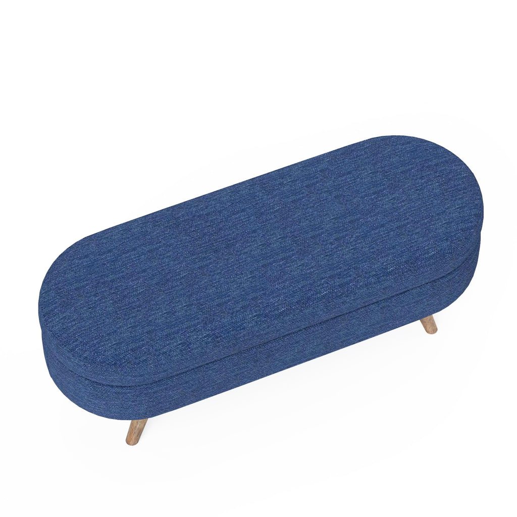 Oval Storage Bench with Rubber Wood Legs, Blue A664555