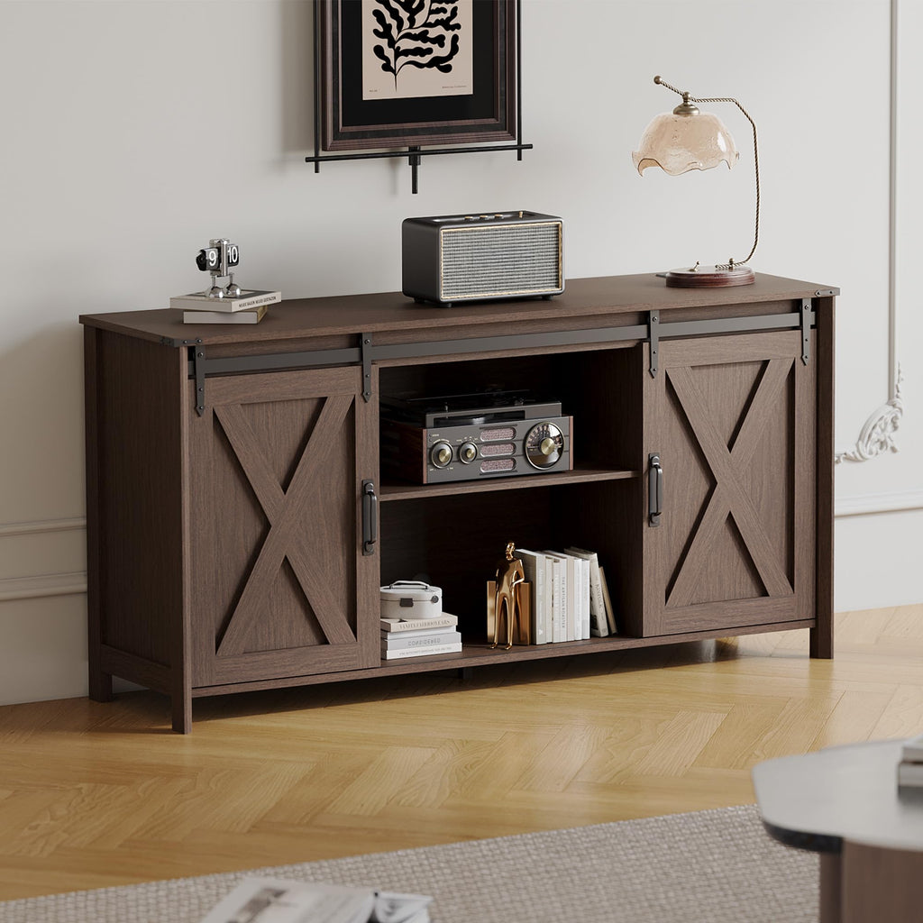 Farmhouse TV Stand 57 Inch Walnut U61809