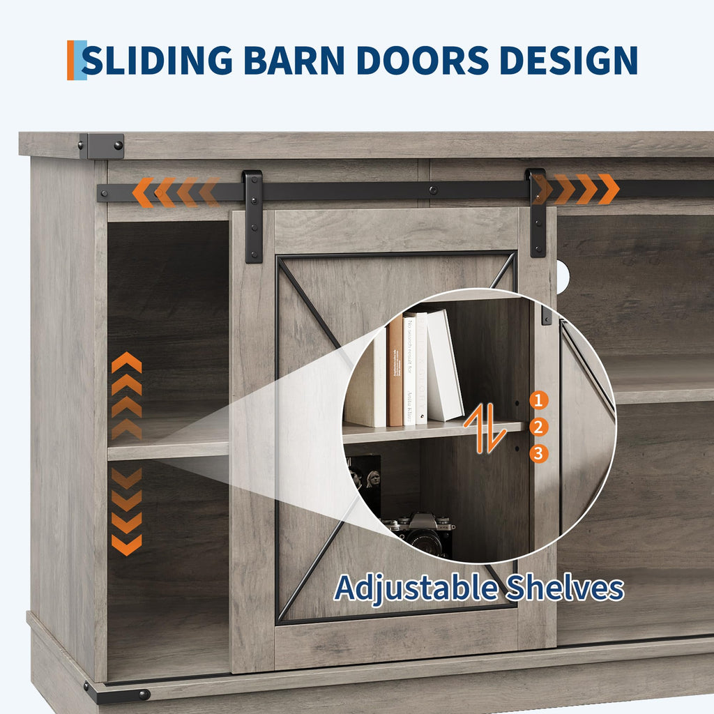 Farmhouse TV Stand with Sliding Barn Doors and Storage Cabinets J227