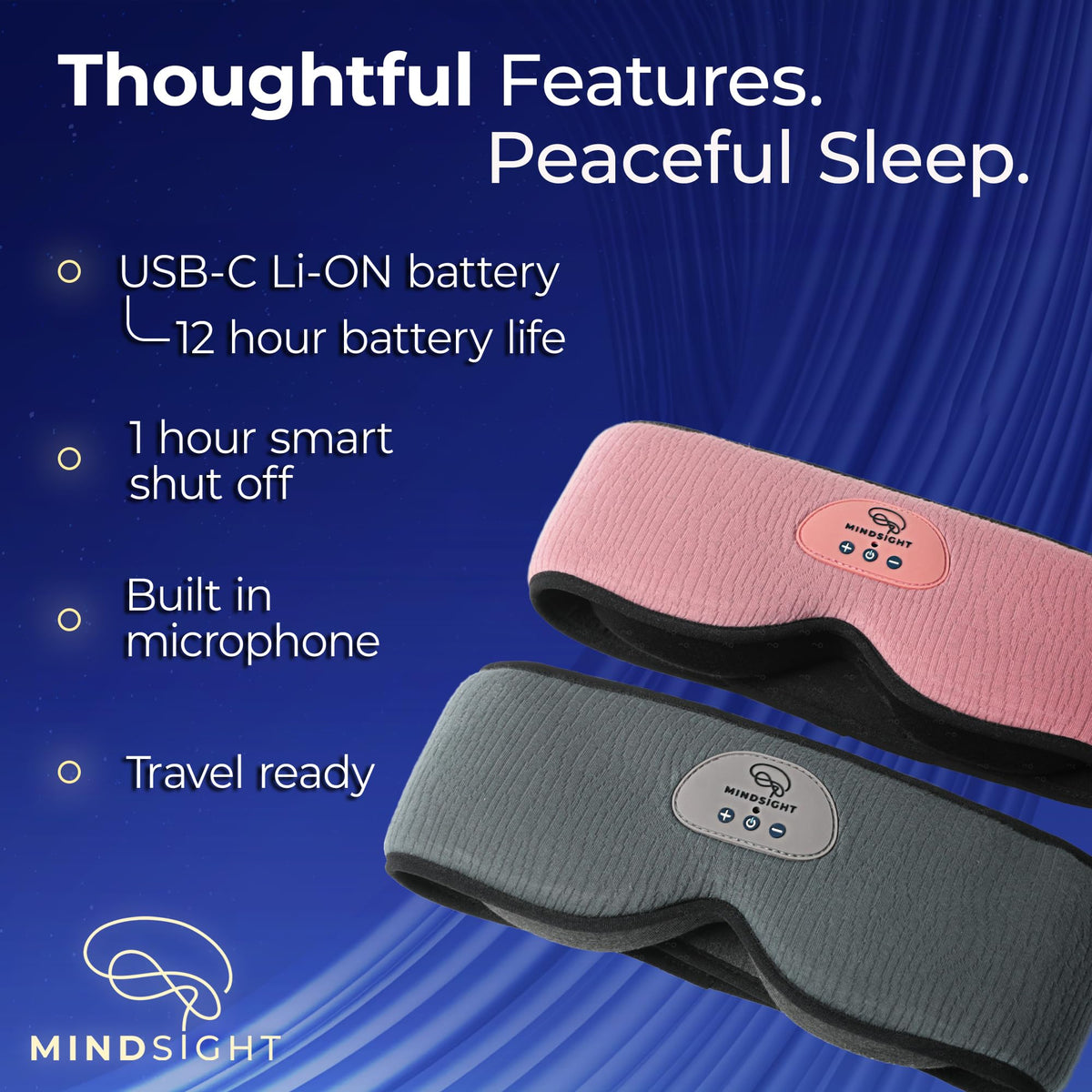 Blackout Sleep Mask with Bluetooth Headphones J4670
