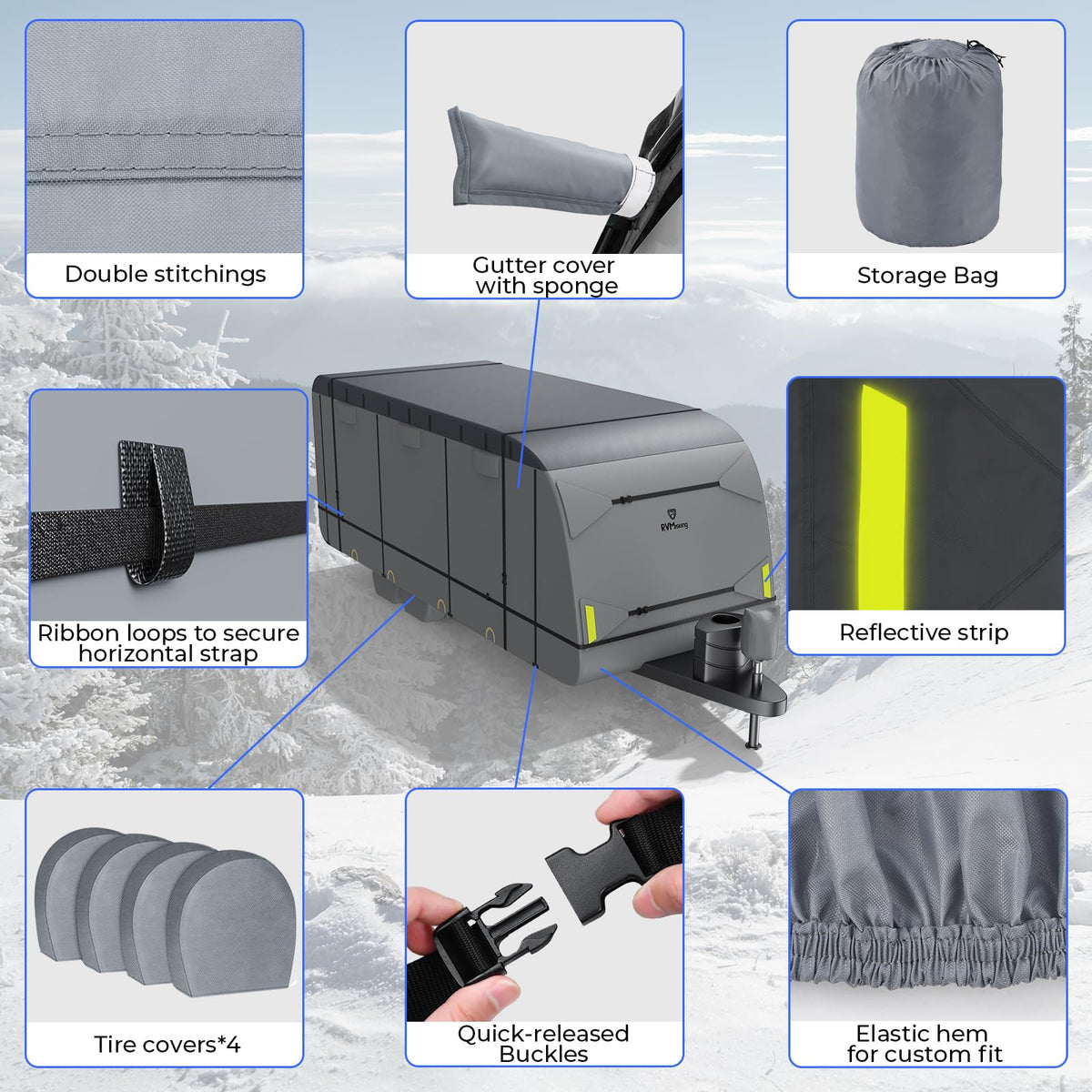 Heavy-Duty 600D Fabric Travel Trailer RV Cover N18958