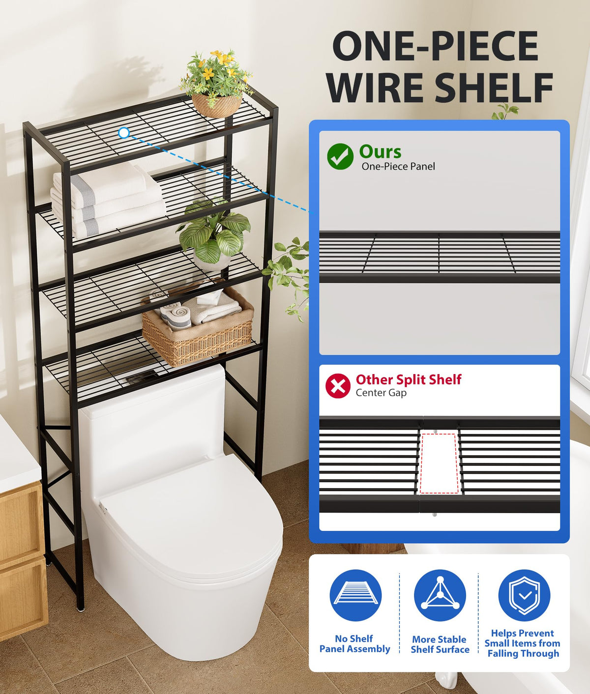 4-Tier Over The Toilet Storage Rack, Black H97148