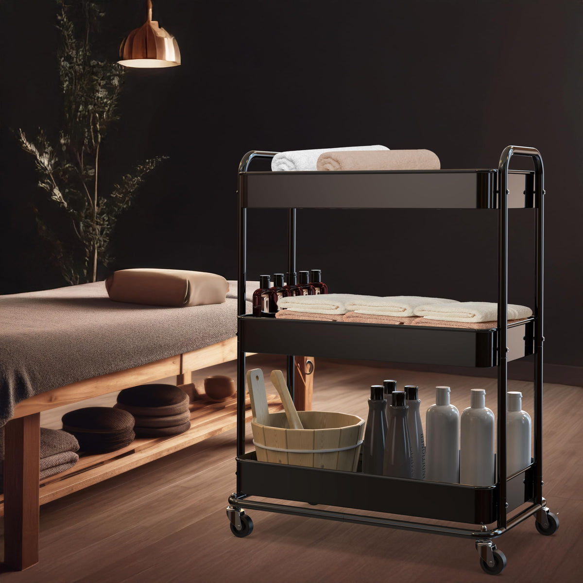 26" 3-Tier Metal Utility Cart, Black Y831