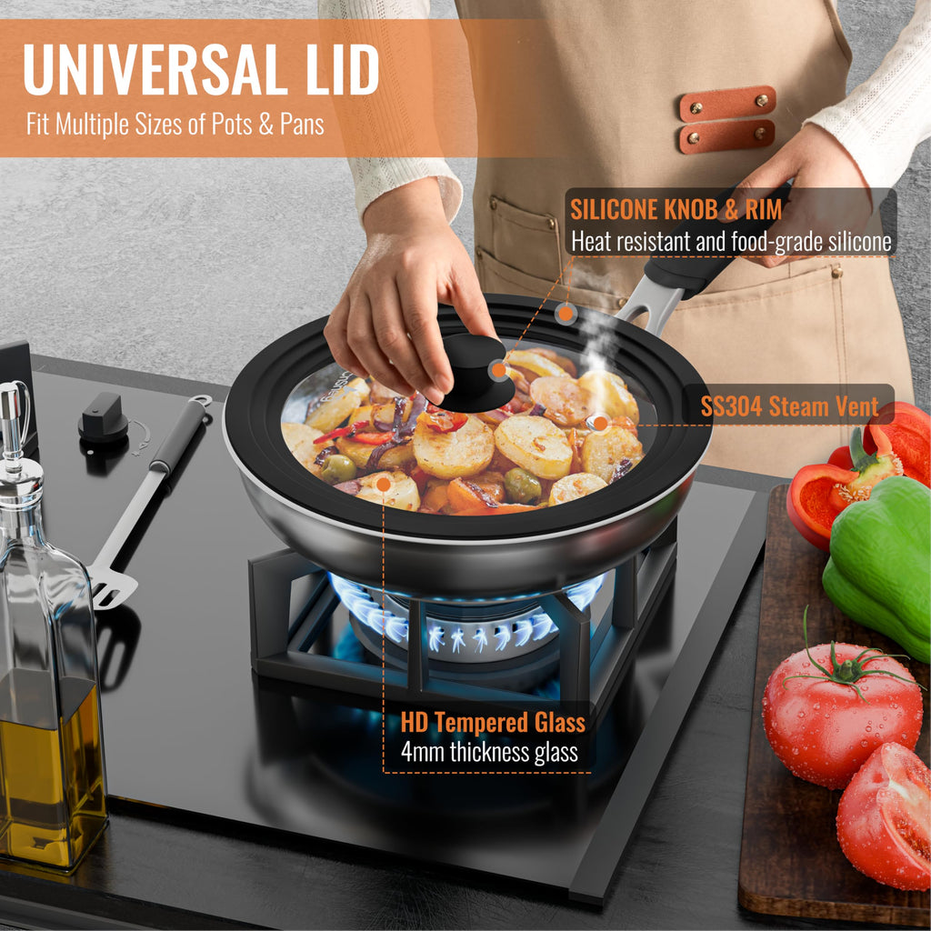 Tempered Glass Pot Lid with Silicone Rim, 10.5", 11" and 12" X832
