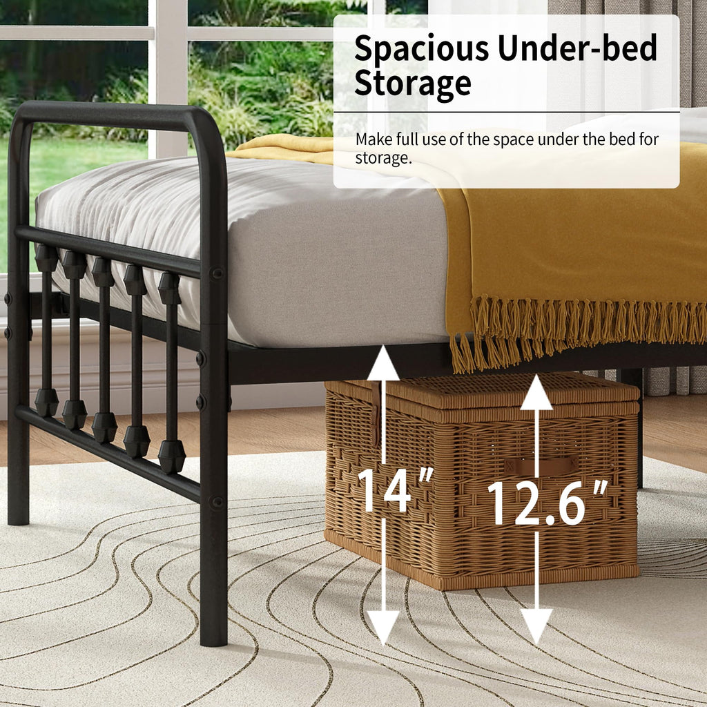 Queen Metal Bed Frame with Victorian Headboard & Footboard T34366