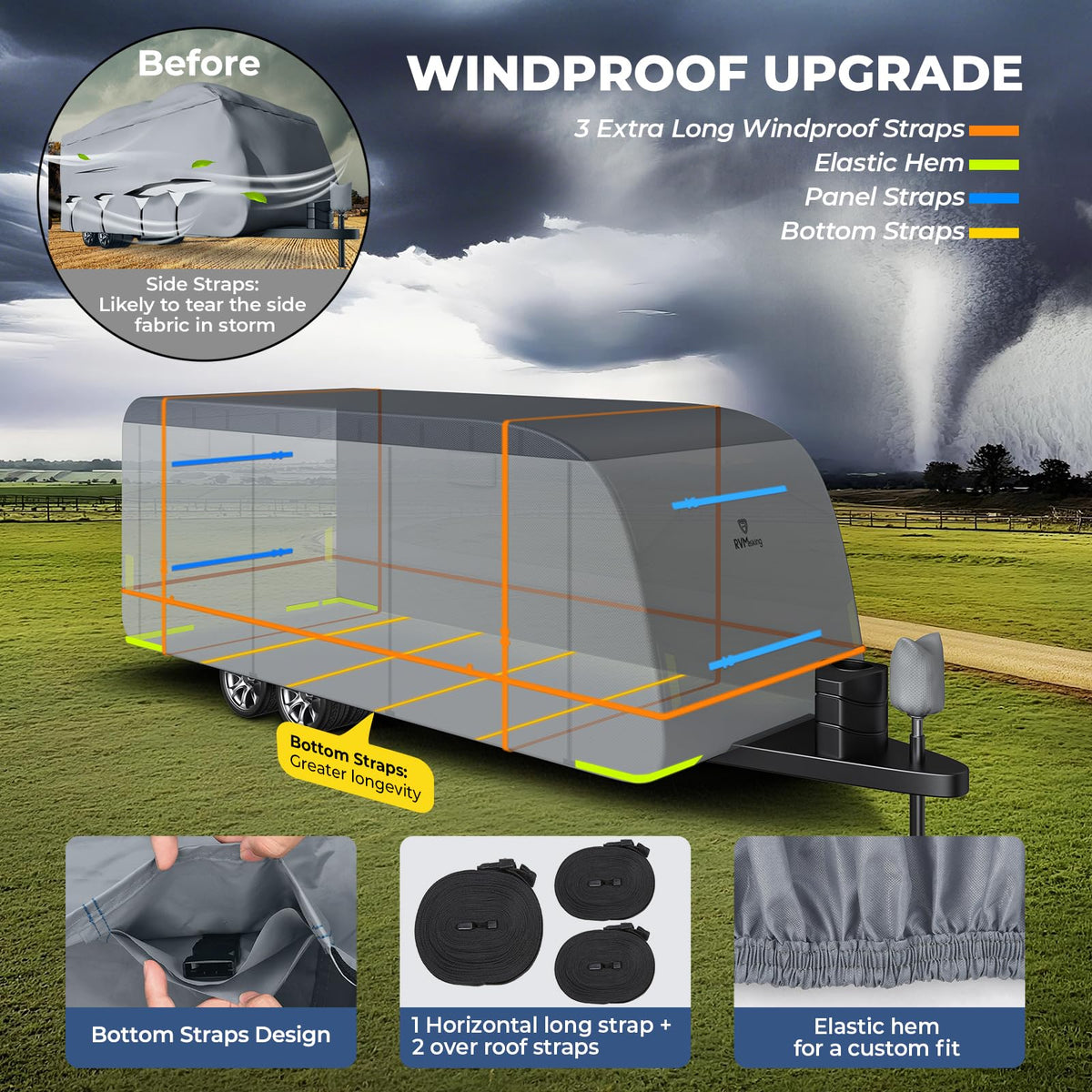 Heavy-Duty 600D Fabric Travel Trailer RV Cover N18958