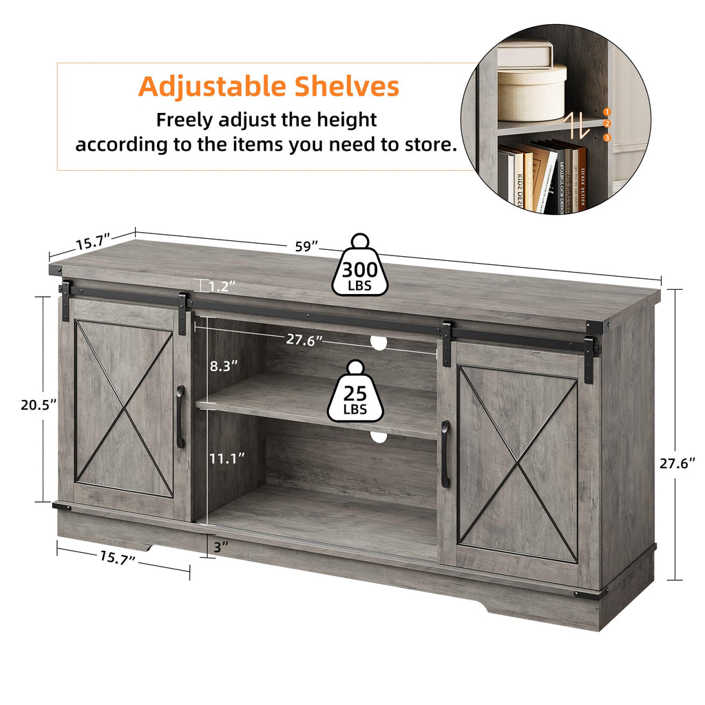 Farmhouse TV Stand with Sliding Barn Doors and Storage Cabinets J227