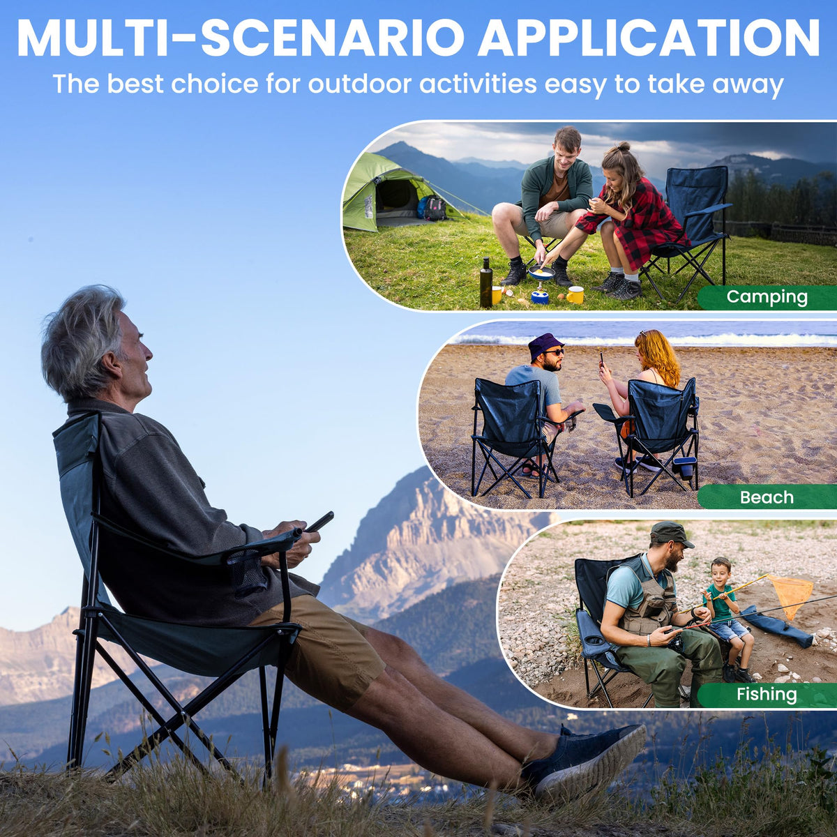 2-Pack Foldable Camping Chairs with Cup Holder, Carry Bag U462