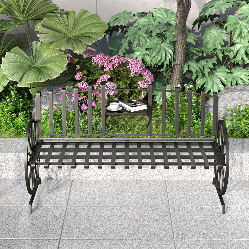Black Outdoor Garden Bench with Built-in Table T864276