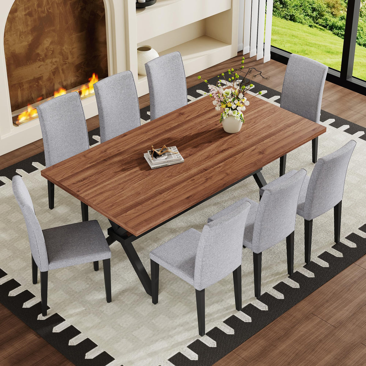 9 Piece Dining Table Set with Splicing Wood Top G6647