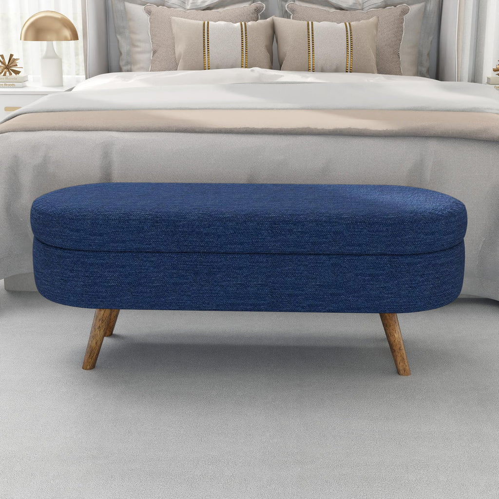 Oval Storage Bench with Rubber Wood Legs, Blue A664555