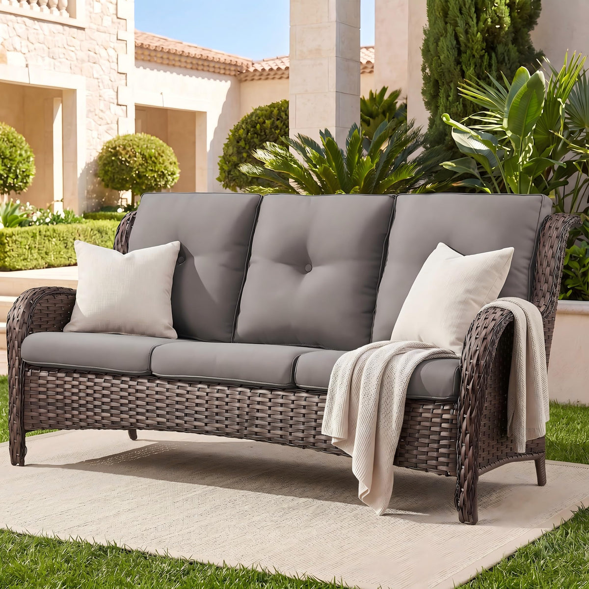 3-Seater PE Wicker Patio Sofa A64675