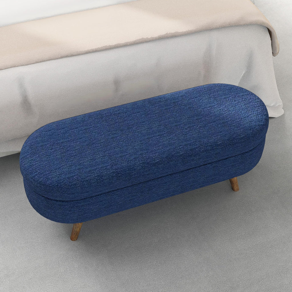 Oval Storage Bench with Rubber Wood Legs, Blue A664555