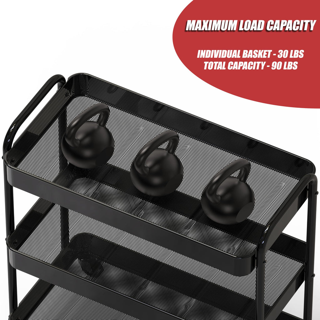 26" 3-Tier Metal Utility Cart, Black Y831
