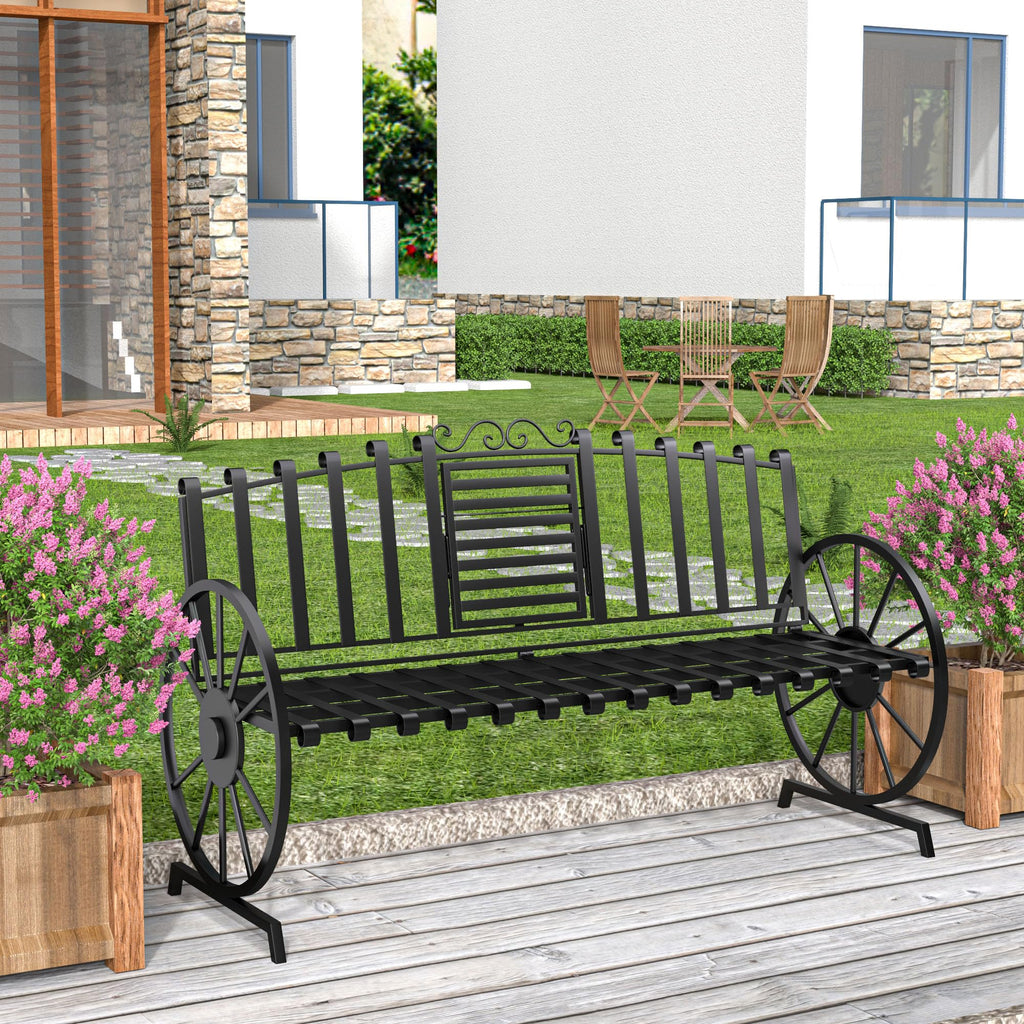 Black Outdoor Garden Bench with Built-in Table T864276