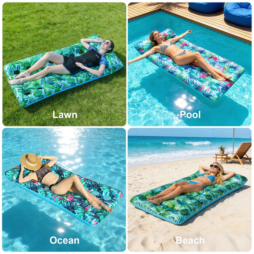 2 Pack Inflatable Pool Lounger with Headrest Drink Holder C620