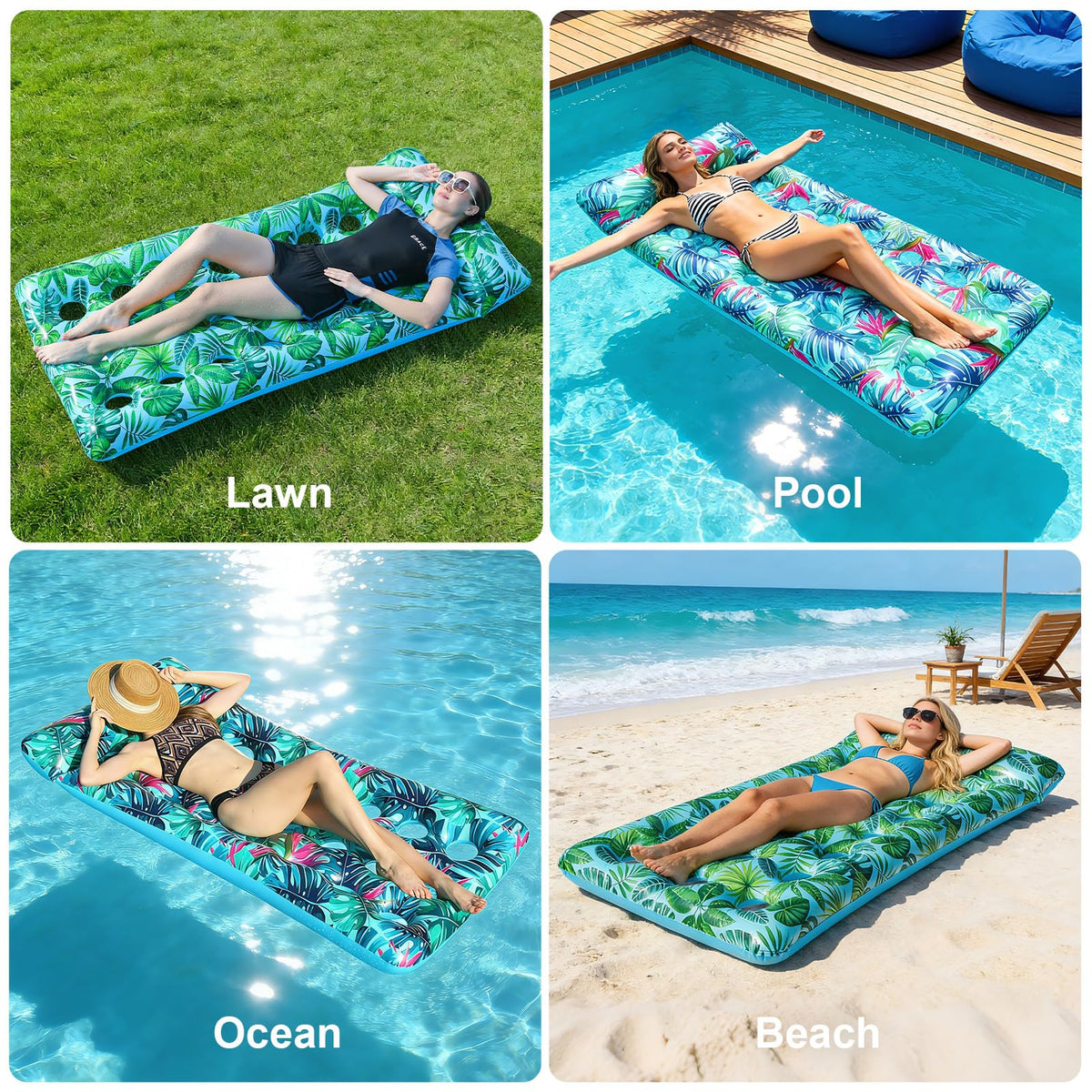 2 Pack Inflatable Pool Lounger with Headrest Drink Holder C620