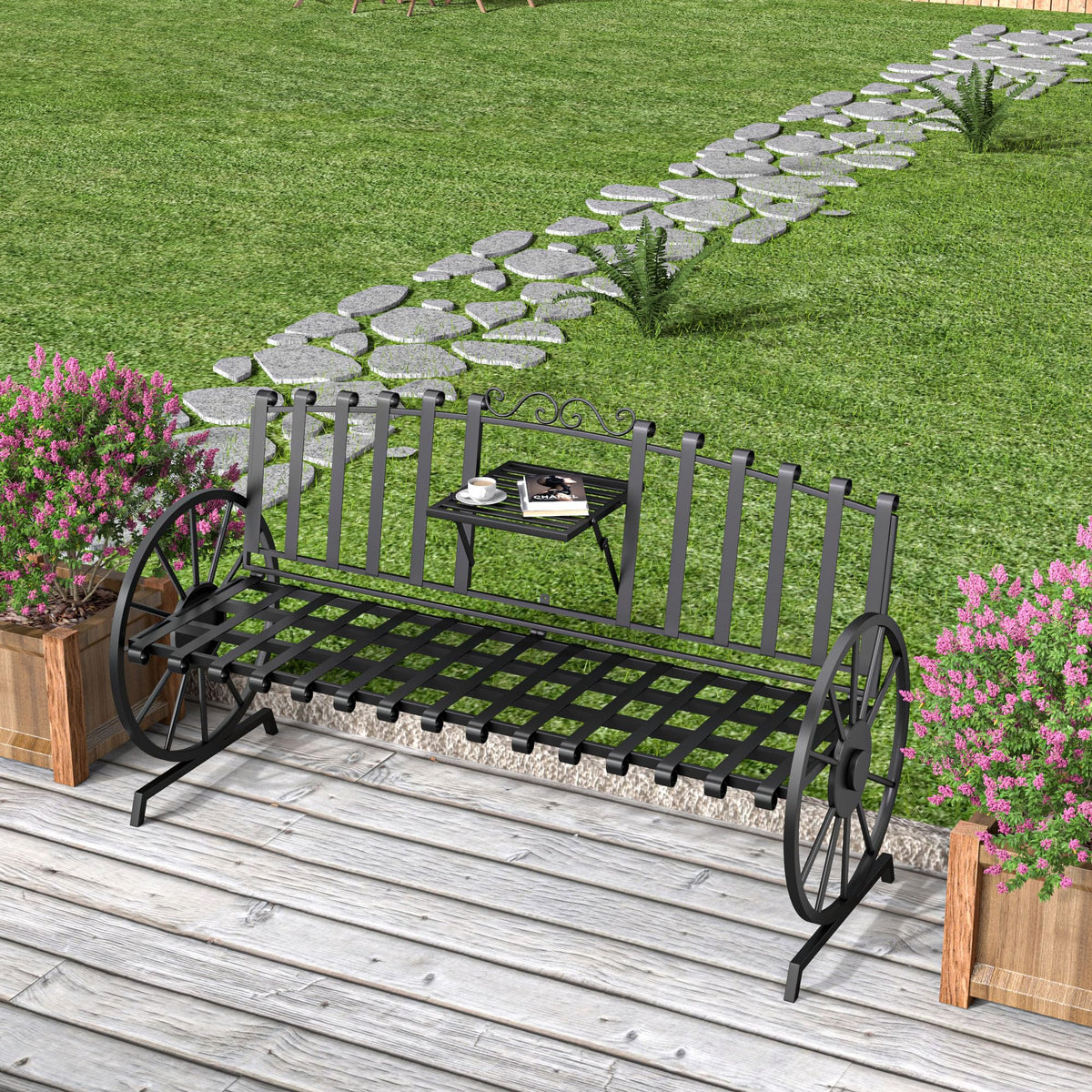 Black Outdoor Garden Bench with Built-in Table T864276
