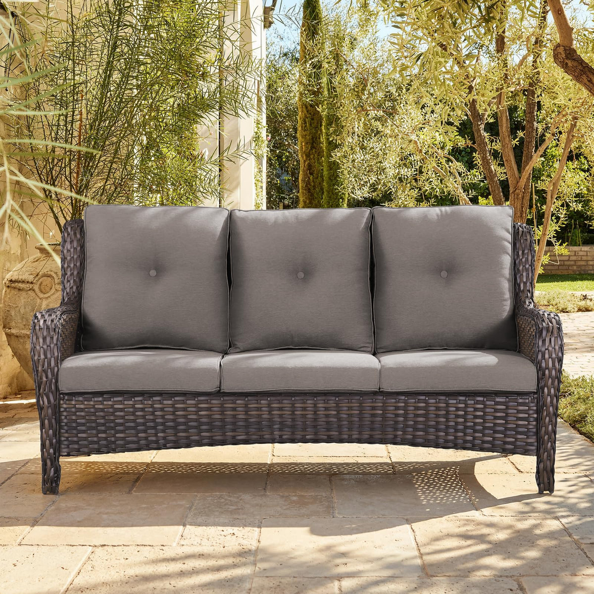 3-Seater PE Wicker Patio Sofa A64675