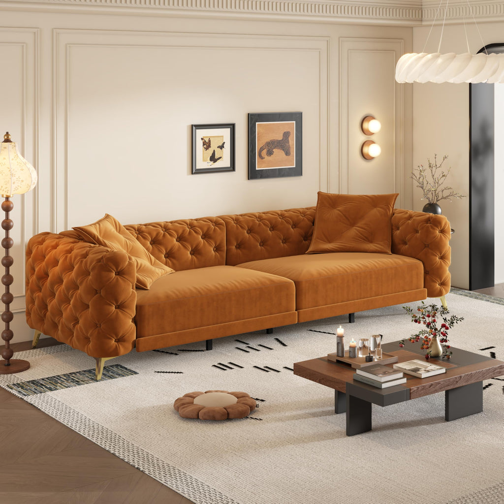 Orange Velvet Convertible Sleeper Sofa with Ottoman M682