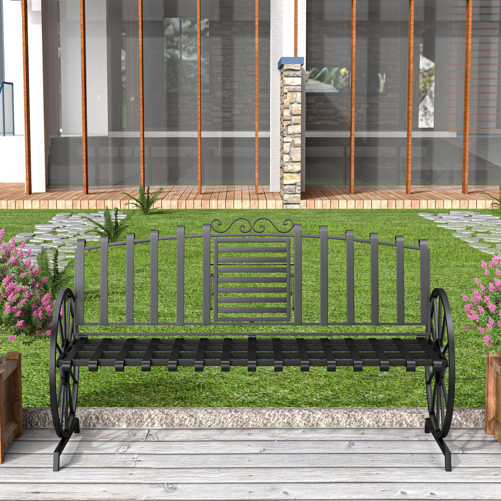 Black Outdoor Garden Bench with Built-in Table T864276