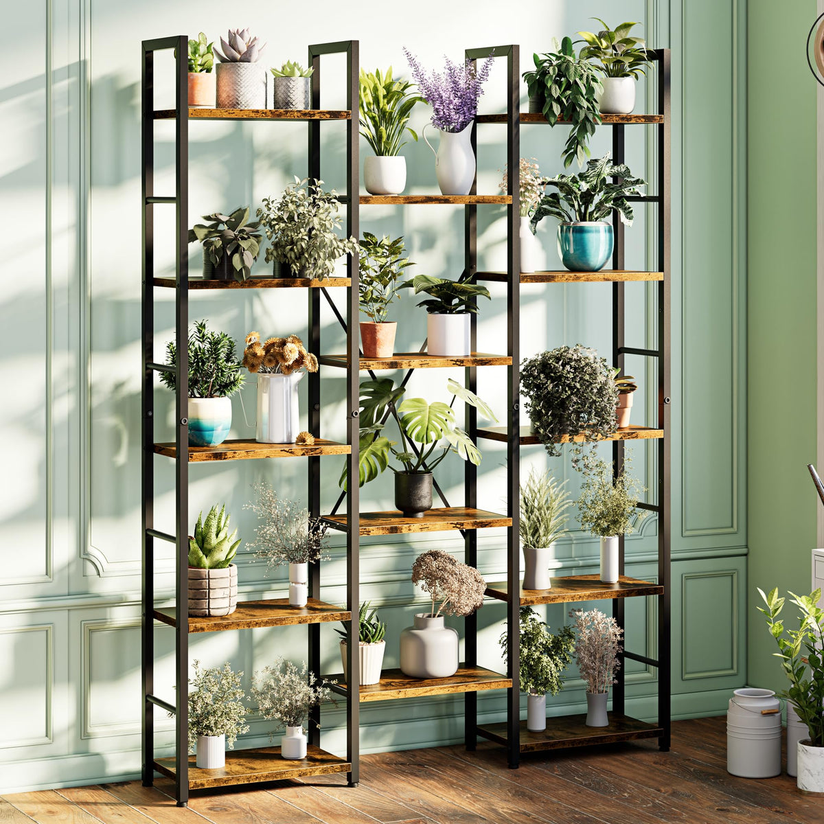 5 Tier Rustic Wood & Metal Bookshelf T8607